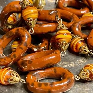 Vintage Gloss + Marble Beaded + Gold Necklace